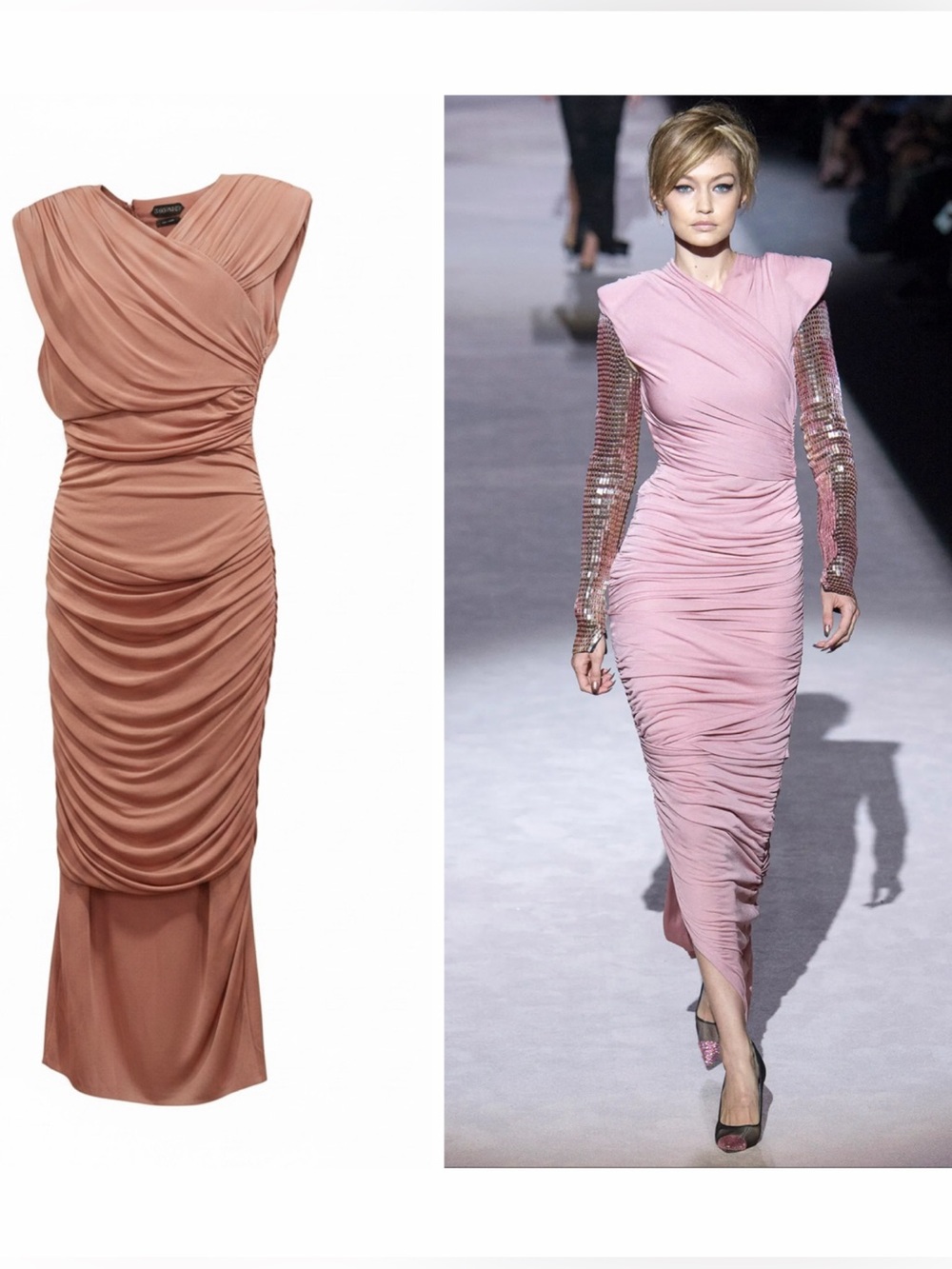 TOM FORD Pink Ruched Midi Dress 6 Runway Cocktail Wedding Gigi Hadid NWT 🟠